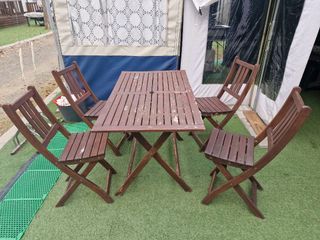 Mesa y 4 Sillas Plegables Exterior Madera