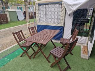 Mesa y 4 Sillas Plegables Exterior Madera