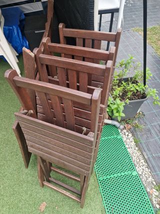 Mesa y 4 Sillas Plegables Exterior Madera
