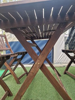 Mesa y 4 Sillas Plegables Exterior Madera