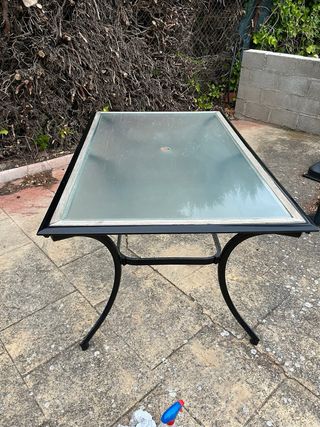 Mesa de jardín cristal y metal