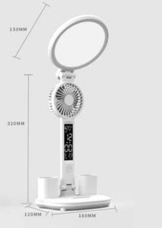 Lámpara LED Escritorio, con ventilador y reloj.
