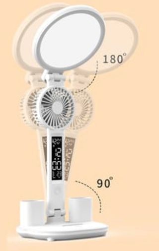 Lámpara LED Escritorio, con ventilador y reloj.