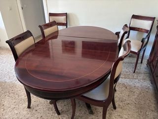 Conjunto Mesa Comedor Ovalada con sillas y sillone