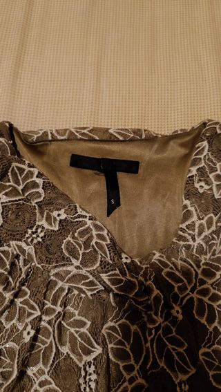 Vestido de fiesta marrón y blanco