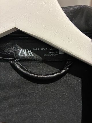 Camisa Chaqueta Zara Cuero Negra Manga Corta