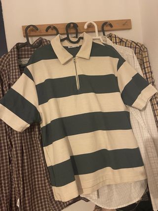 Polo Zara Rayas Beige y Verde