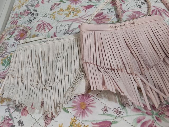 2 Bolsos niña H&M flecos rosa y blanco,nuevos