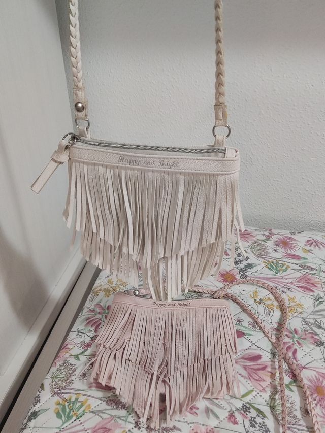 2 Bolsos niña H&M flecos rosa y blanco,nuevos