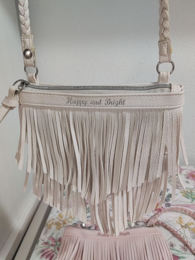 2 Bolsos niña H&M flecos rosa y blanco,nuevos