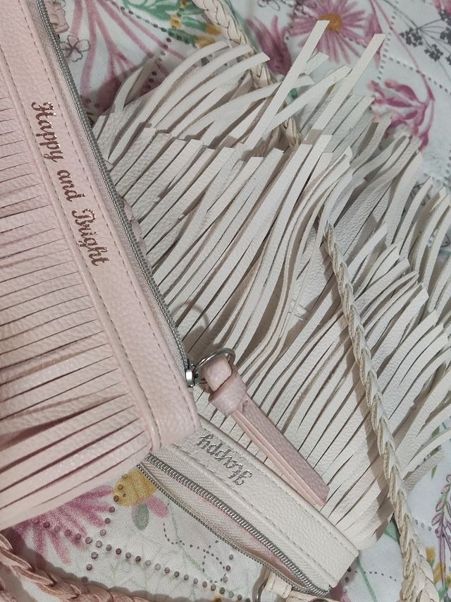 2 Bolsos niña H&M flecos rosa y blanco,nuevos