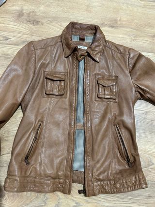 Cazadora Piel Marrón Massimo Dutti