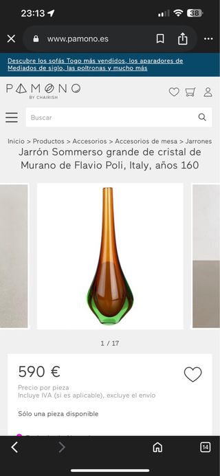 Jarrón Murano Cristal Multicolor