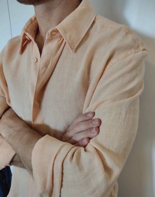 Camisa Lino Zara Beige/Rosa Talla M