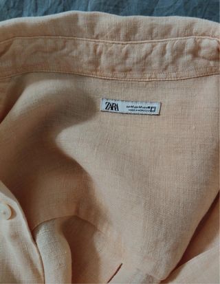 Camisa Lino Zara Beige/Rosa Talla M