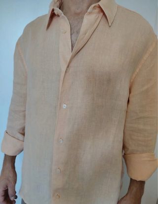 Camisa Lino Zara Beige/Rosa Talla M