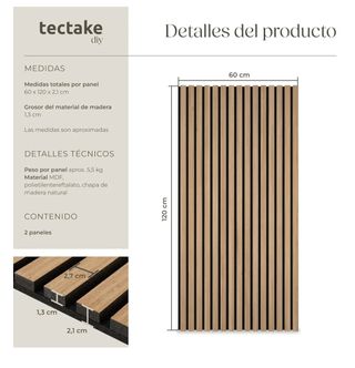 1 Panel Acústicos Decorativos MDF Tectake