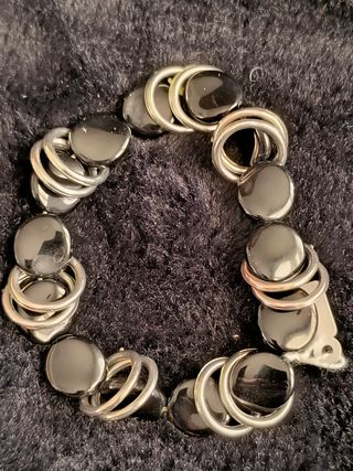 Pulsera eslabones plata y negro