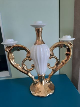 Candelabro ceramica bianca e oro CAL Lucca