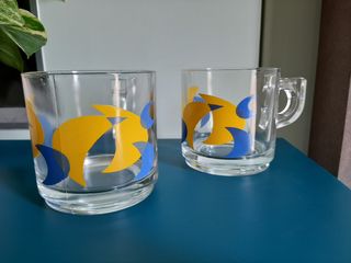 Set 4 bicchieri vetro lune gialle-blu