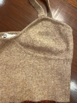 Top Zara M Marrón Punto