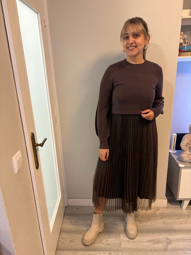 Conjunto castanho vestido e camisola