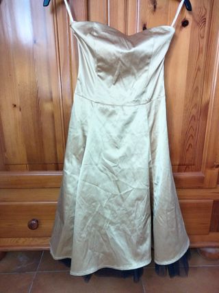 Vestido fiesta dorado tul negro