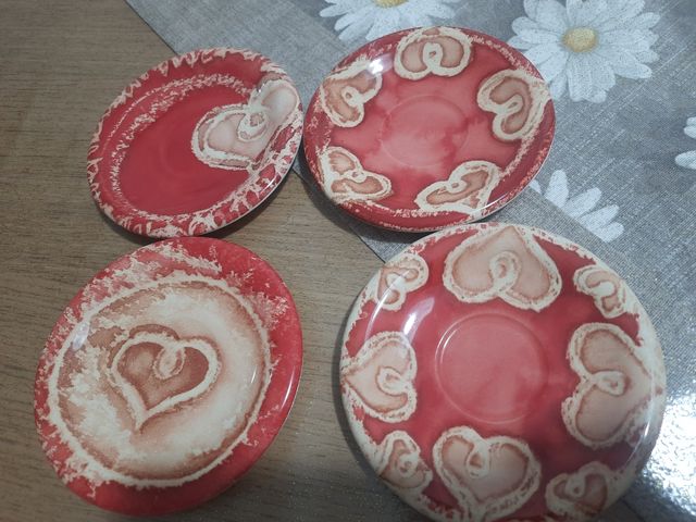 Set 4 Piattini Caffè Cuore Rosso Beige