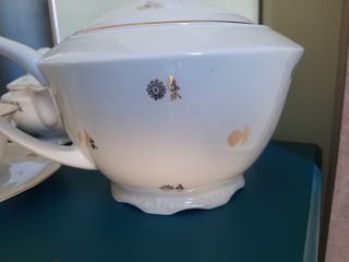 Set 2 tazze, zuccheriera e teiera porcellana