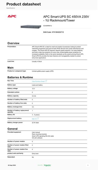APC Smart-Ups SC450RMI1U UPS 450VA (Rackmount 1U)