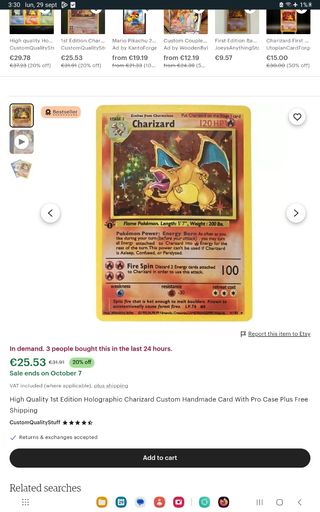 Carta Pokémon Charizard 1ª Edición Holográfica