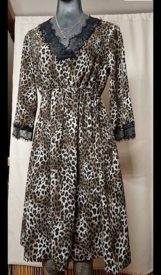 Abito Talco leopardato con pizzo – Taglia XS