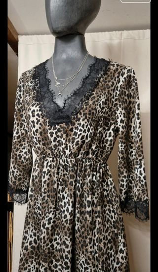 Abito Talco leopardato con pizzo – Taglia XS