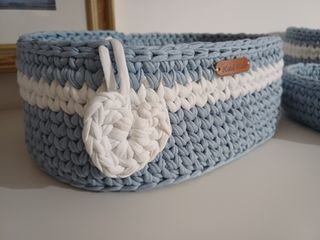 Set 3 Cestini Uncinetto carta da zucchero e Bianco