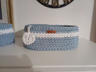 Set 3 Cestini Uncinetto carta da zucchero e Bianco