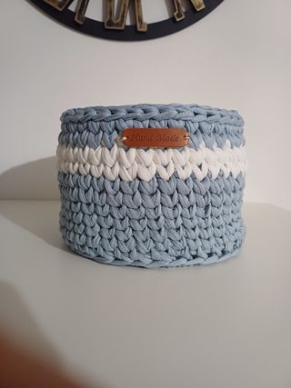 Set 3 Cestini Uncinetto carta da zucchero e Bianco