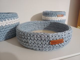 Set 3 Cestini Uncinetto carta da zucchero e Bianco