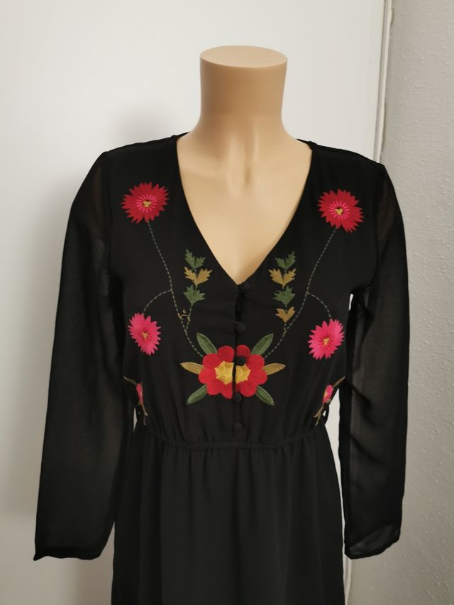 LIQUIDACION! Vestido largo manga larga negro T-S