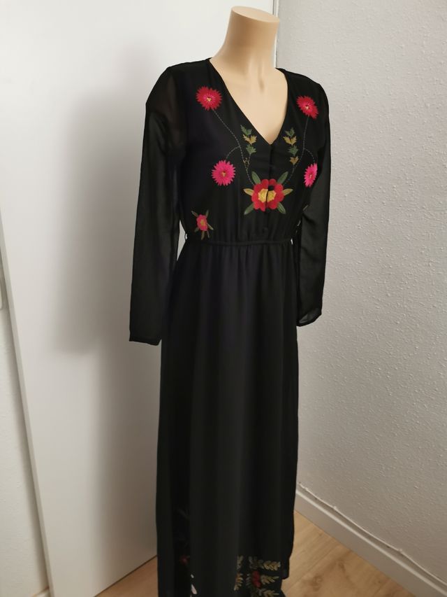 LIQUIDACION! Vestido largo manga larga negro T-S