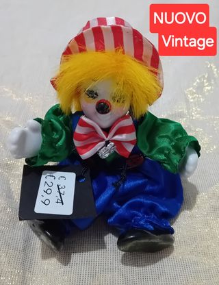 Pagliaccio Clown Bambola Ceramica Vintage Nuova