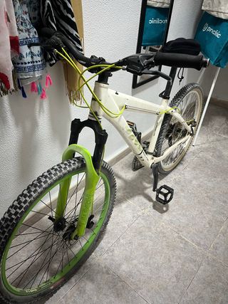 Bicicleta de montaña blanca y verde