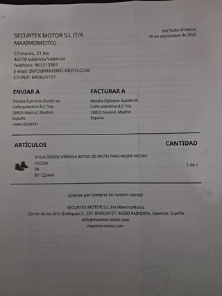 Botas de moto SHUA T38 negras y rosas.