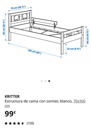 Cama infantil blanca KRITTER 70x160