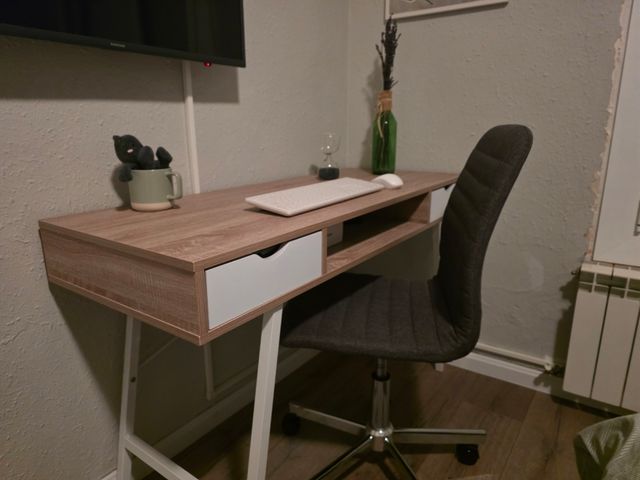 Escritorio moderno madera y metal mas silla