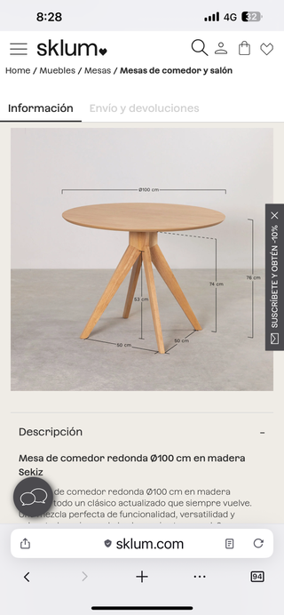 Mesa redonda de madera Sklum