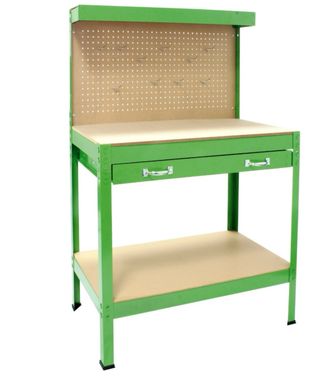 Banco de trabajo, taller verde con cajones