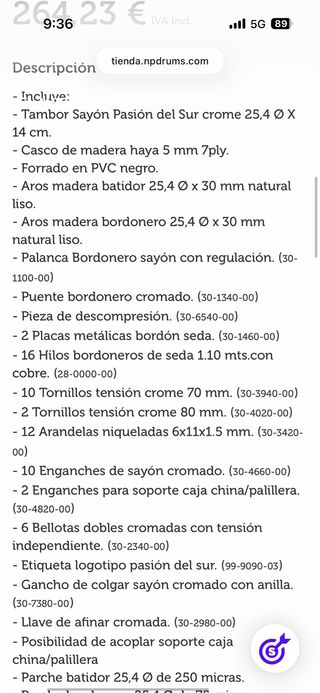 Tambor Sayón Pasión del Sur Cromado