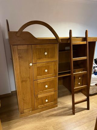 Litera madera con escritorio y almacenamiento 