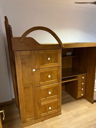Litera madera con escritorio y almacenamiento 