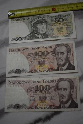 Lote 3 Billetes Polonia 100 y 50 Zlotych 1986 1988